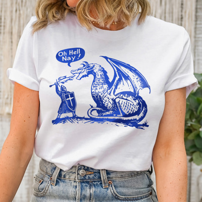 Oh Hell Nay! - Knight vs. Dragon Adventure Tee Soft Cozy Longer Length Unisex Graphic Tee T-shirt