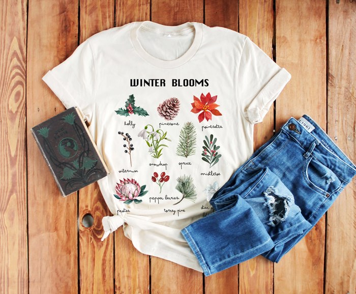 Winter Botanical Inspired Soft Unisex Graphic Tee T-shirt