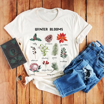 Winter Botanical Inspired Soft Unisex Graphic Tee T-shirt