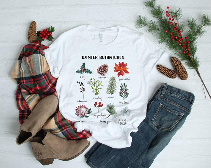 Winter Botanical Inspired Soft Unisex Graphic Tee T-shirt