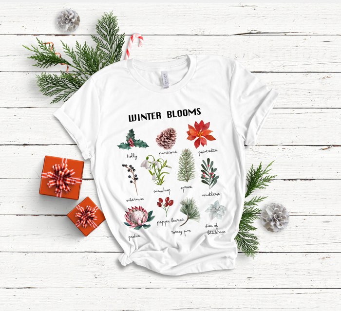 Winter Botanical Inspired Soft Unisex Graphic Tee T-shirt