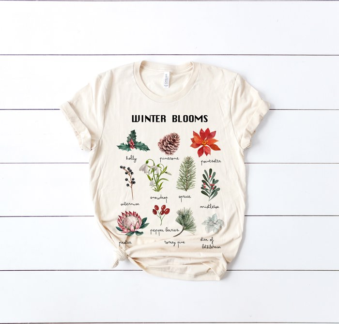 Winter Botanical Inspired Soft Unisex Graphic Tee T-shirt