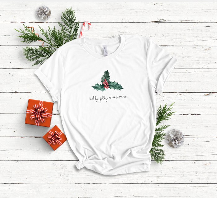 Holly Jolly Christmas Berry Botanical Inspired Soft Unisex Graphic Tee T-shirt