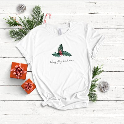 Holly Jolly Christmas Berry Botanical Inspired Soft Unisex Graphic Tee T-shirt