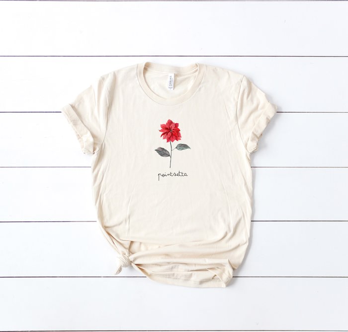 Poinsettia Botanical Inspired Soft Unisex Graphic Tee T-shirt