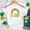  Rainbow Lucky Horsewhoe Retro Grunge Soft Cozy Longer Length Unisex Graphic Tee T-shirt