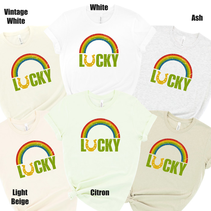 Rainbow Lucky Horsewhoe Retro Grunge Soft Cozy Longer Length Unisex Graphic Tee T-shirt