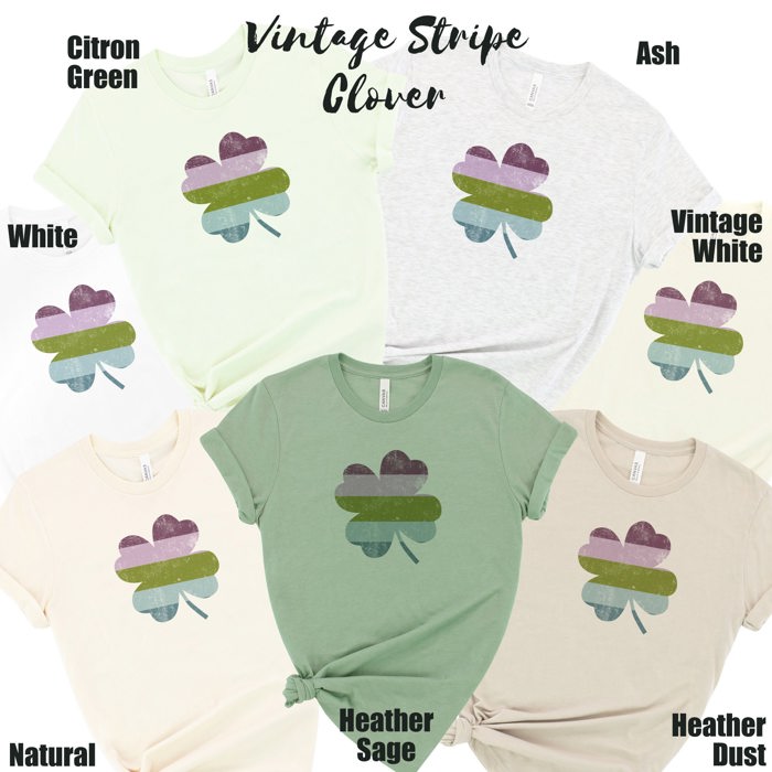 Vintage Stripe Lucky Clover St. Patrick's Day Vintage Nostalgia Soft Unisex Graphic Tee T-shirt