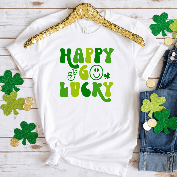 Happy Go Lucky St. Patrick's Day Soft Cozy Longer Length Unisex Graphic Tee T-shirt