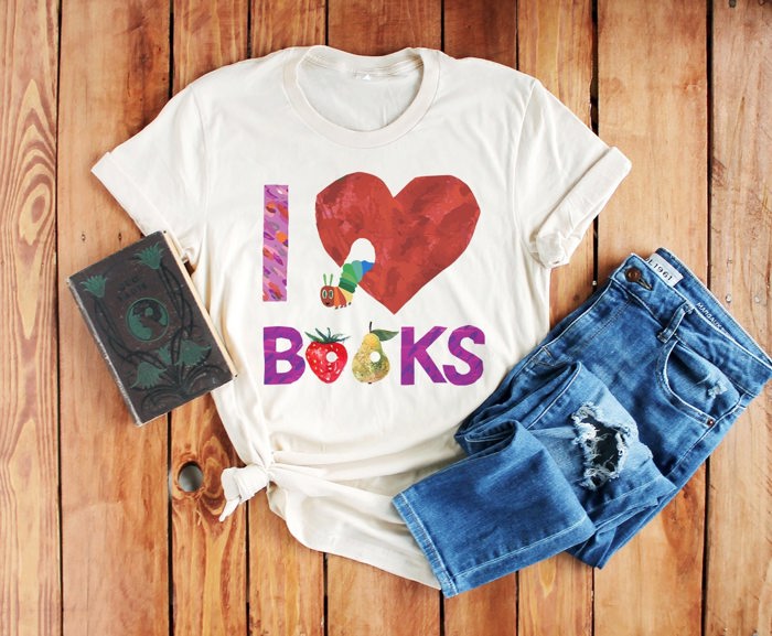 I Love Books A Very Hungry Caterpillar Teacher Read Reading Love Retro Vintage Nostalgia Soft Unisex Graphic Tee T-shirt