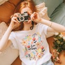  Live Happy Vintage Floral Happiness Cheerful Soft Unisex Graphic Tee T-shirt