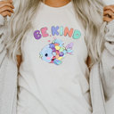  Be Kind Rainbow Fish Pastel Kawaii Watercolor Storybook Librarian Teacher Kindness Soft Cozy Longer Length Unisex Graphic Tee T-shirt