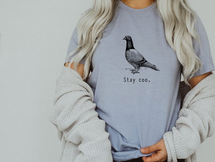 Stay Coo. Inked Pigeon Soft Cozy Longer Length Unisex Graphic Tee T-shirt