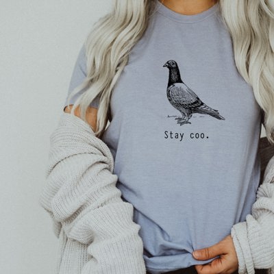 Stay Coo. Inked Pigeon Soft Cozy Longer Length Unisex Graphic Tee T-shirt