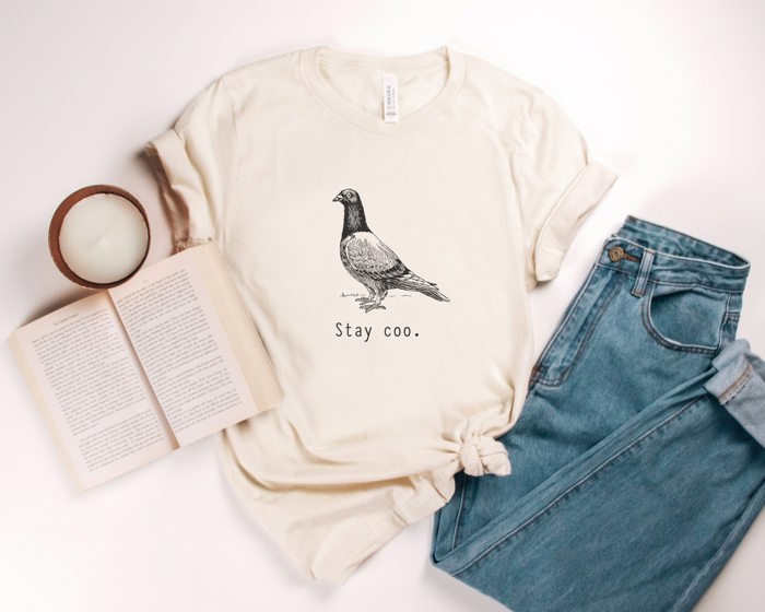 Stay Coo. Inked Pigeon Soft Cozy Longer Length Unisex Graphic Tee T-shirt