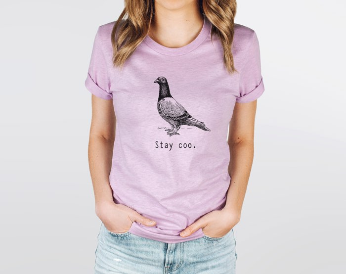 Stay Coo. Inked Pigeon Soft Cozy Longer Length Unisex Graphic Tee T-shirt