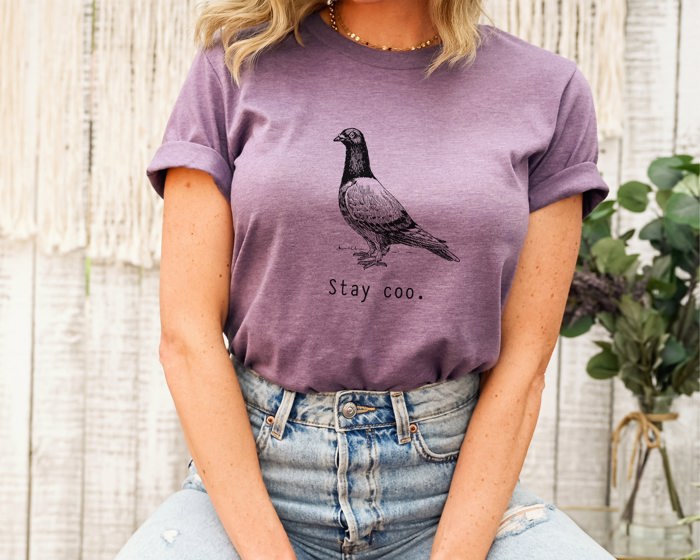 Stay Coo. Inked Pigeon Soft Cozy Longer Length Unisex Graphic Tee T-shirt