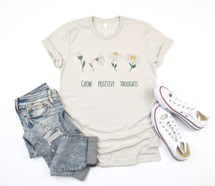 Grow Positive Thoughts Four Flowers Soft Unisex Graphic Tee T-shirt