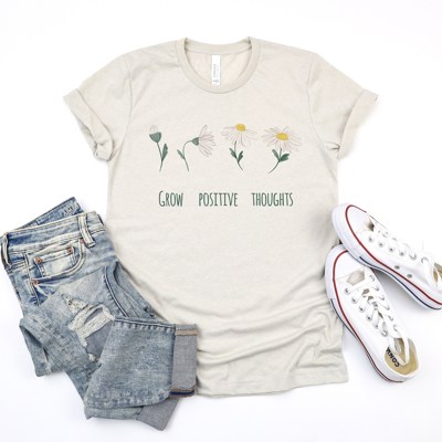 Grow Positive Thoughts Four Flowers Soft Unisex Graphic Tee T-shirt