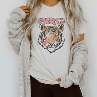 Fierce Tiger Lightning Bolt Soft Unisex Graphic Tee T-shirt