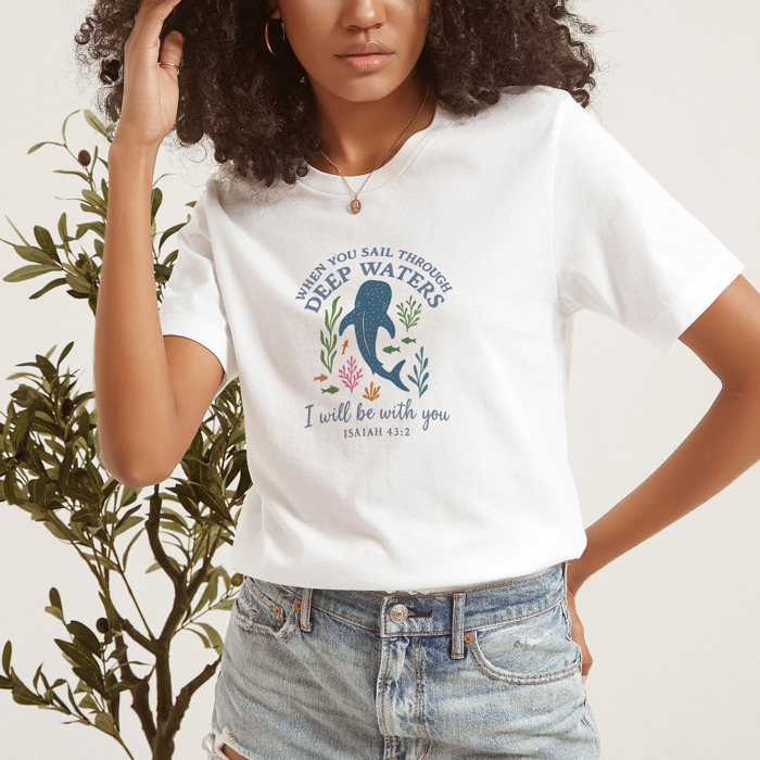 When you sail through deep waters I will be with you - Isaiah 43:2 Soft Cozy Longer Length Unisex Graphic Tee T-shirt