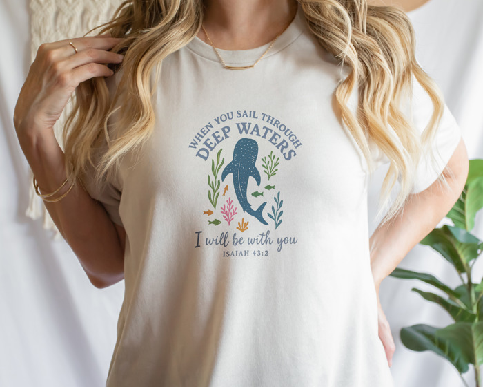 When you sail through deep waters I will be with you - Isaiah 43:2 Soft Cozy Longer Length Unisex Graphic Tee T-shirt
