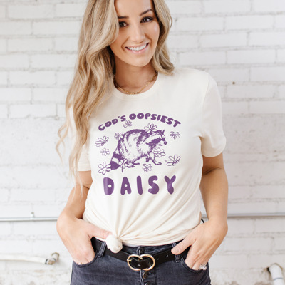 God's Oopsiest Daisy Raccoon Soft Cozy Longer Length Unisex Graphic Tee T-shirt