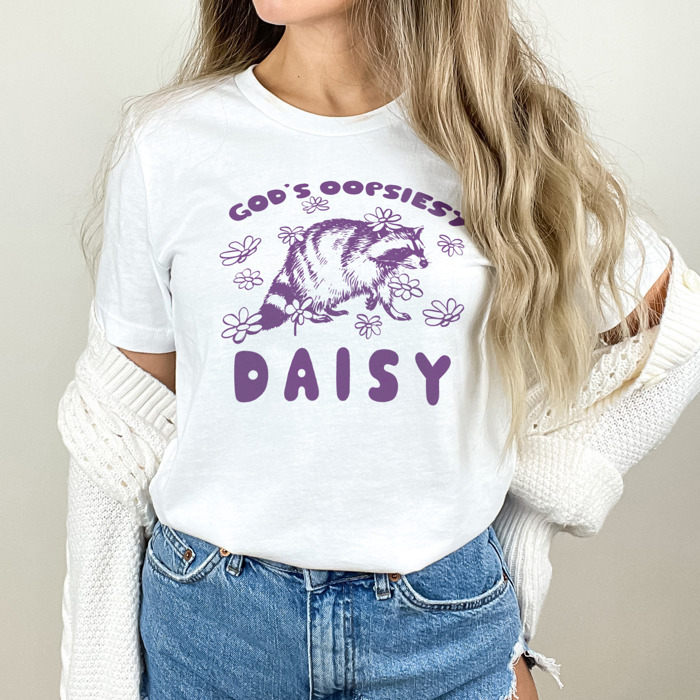 God's Oopsiest Daisy Raccoon Soft Cozy Longer Length Unisex Graphic Tee T-shirt