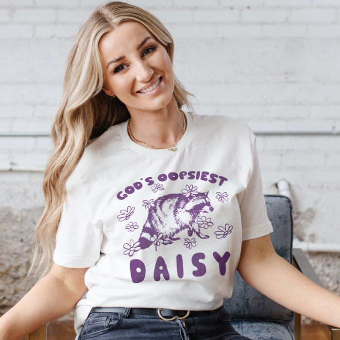 God's Oopsiest Daisy Raccoon Soft Cozy Longer Length Unisex Graphic Tee T-shirt