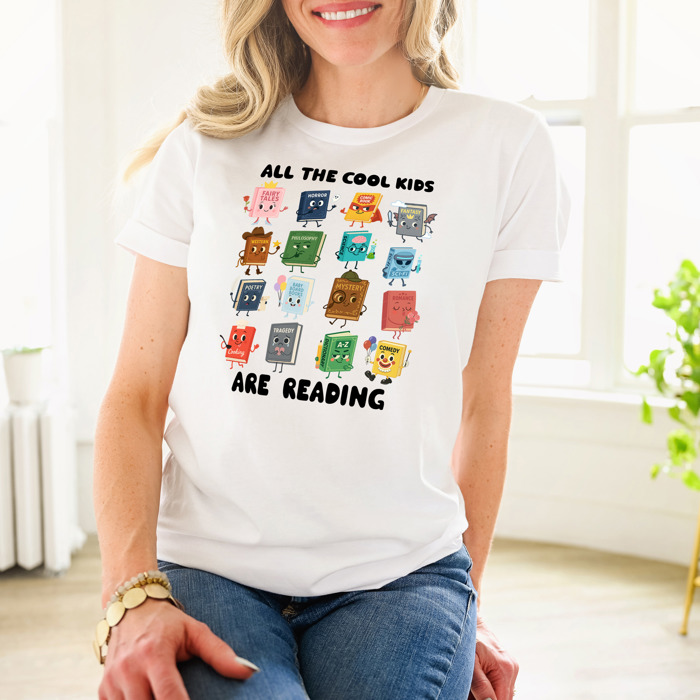 All the Cool Kids are Reading Soft Cozy Longer Length Unisex Graphic Tee T-shirt