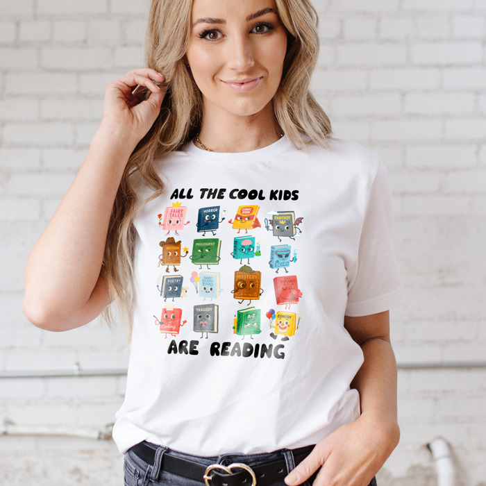 All the Cool Kids are Reading Soft Cozy Longer Length Unisex Graphic Tee T-shirt