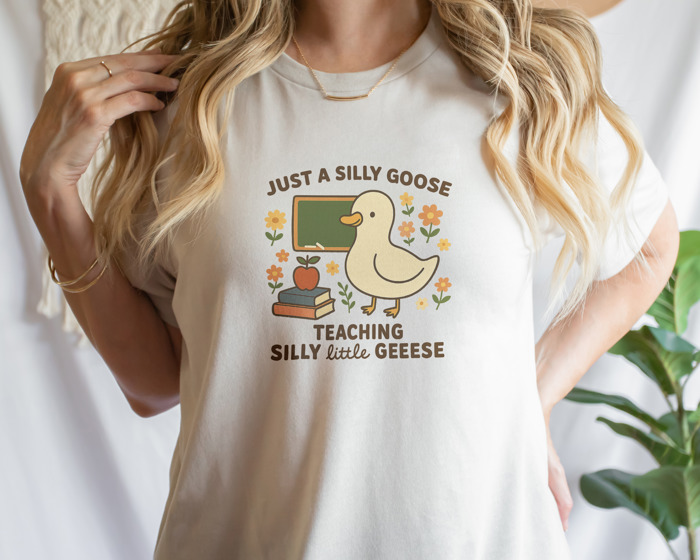 The Silly Goose Teaching Silly Little Geese Soft Cozy Longer Length Unisex Graphic Tee T-shirt