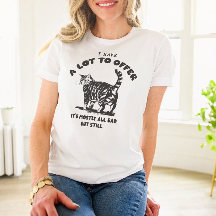 A Lot to Offer It's Mostly Bad. But Still. Soft Cozy Longer Length Unisex Graphic Tee T-shirt
