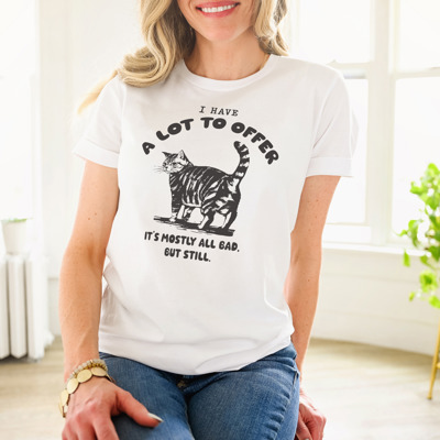 A Lot to Offer It's Mostly Bad. But Still. Soft Cozy Longer Length Unisex Graphic Tee T-shirt