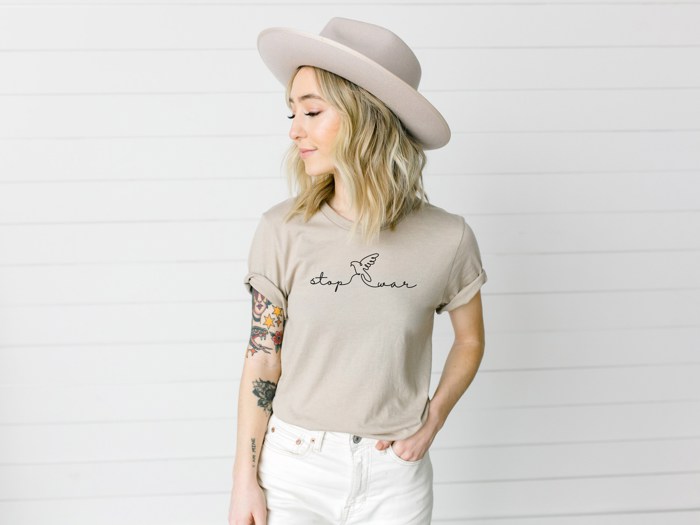 Stop War Dove Bird Cursive Soft Unisex Graphic Tee T-shirt