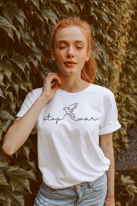 Stop War Dove Bird Cursive Soft Unisex Graphic Tee T-shirt