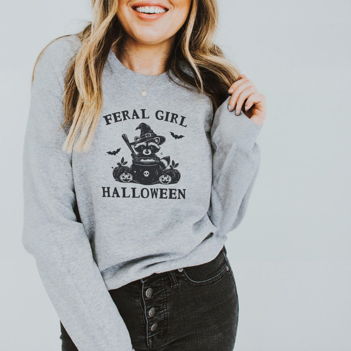 FERAL GIRL HALLOWEEN | Enchanted Mischief: A Spooky Tale of a Trickster's Brew Soft Unisex Graphic Sweatshirt Print