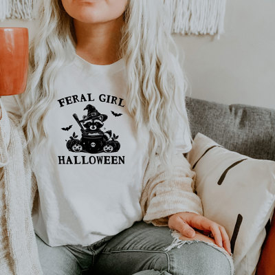 FERAL GIRL HALLOWEEN | Enchanted Mischief: A Spooky Tale of a Trickster's Brew Soft Cozy Longer Length Unisex Graphic Tee T-shirt