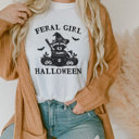  FERAL GIRL HALLOWEEN | Enchanted Mischief: A Spooky Tale of a Trickster's Brew Soft Cozy Longer Length Unisex Graphic Tee T-shirt