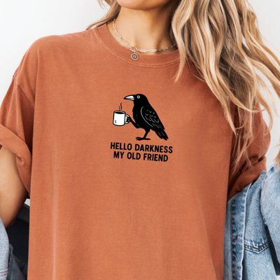 Hello Darkness Coffee Crow Pun - Cotton Heavyweight Tee (Unisex)  Comfort Colors