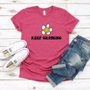  Keep Growing Smiling Flower Soft Cozy Longer Length Unisex Graphic Tee T-shirt