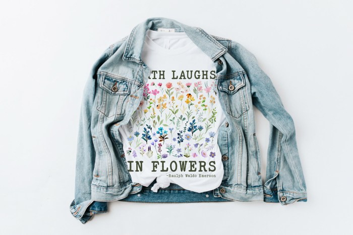 The Earth Laughs In Flowers Rainbow Watercolor Flowers  Retro Boho Hippie Style Soft Unisex Graphic Tee T-shirt