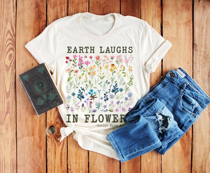 The Earth Laughs In Flowers Rainbow Watercolor Flowers  Retro Boho Hippie Style Soft Unisex Graphic Tee T-shirt