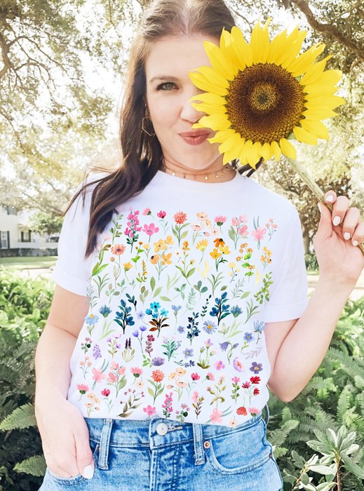 Earth Laughs in Flowers Cheerful Floral Soft Unisex Graphic Tee T-shirt