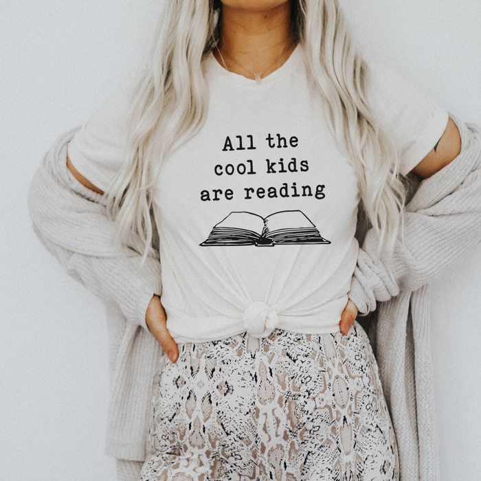 All The Cool Kids Are Reading Teaching Teacher Soft Cozy Longer Length Unisex Graphic Tee T-shirt