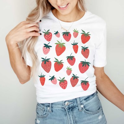 Deliciously Ripe & Red Strawberries Strawberry Berry Design Soft Unisex Graphic Tee T-shirt