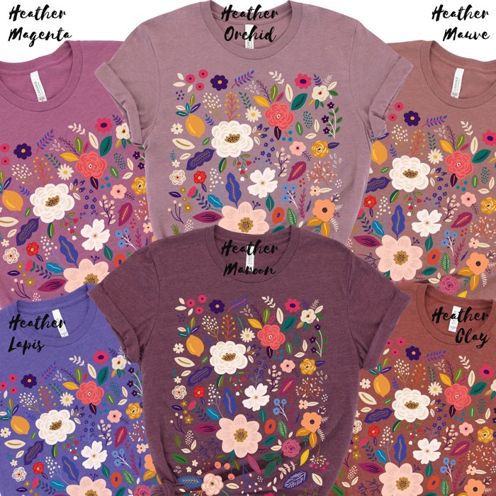 Folk Art Florals Soft Cozy Longer Length Unisex Graphic Tee T-shirt