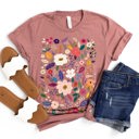  Folk Art Florals Soft Cozy Longer Length Unisex Graphic Tee T-shirt