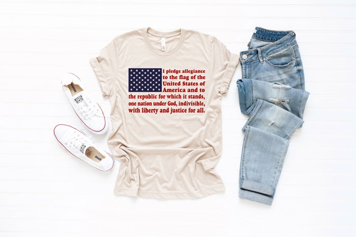 Pledge of Allegiance Flag American Fourth of July Soft Cozy Longer Length Unisex Graphic Tee T-shirt