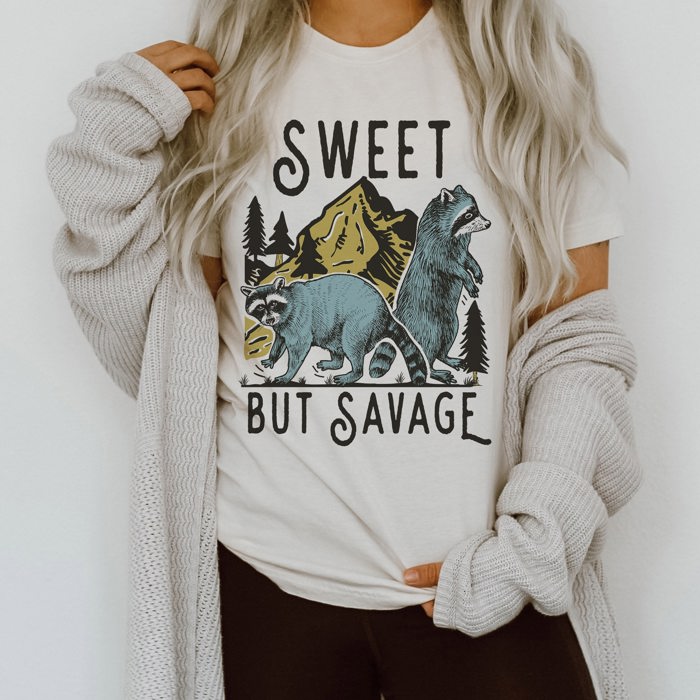 Sweet But Savage Raccoon Country A Little Bit of Dark Humor Soft Unisex Graphic Tee T-shirt